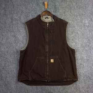 Carhartt Vest Mens XL Brown Sandstone Sherpa Lined Mock Neck Workwear V33 DKB